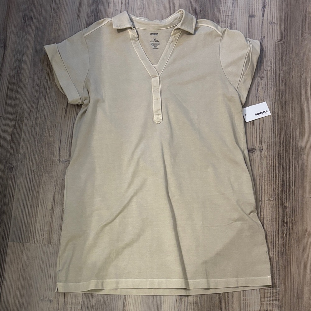 Sonoma Beige V-Neck Shirt Dress